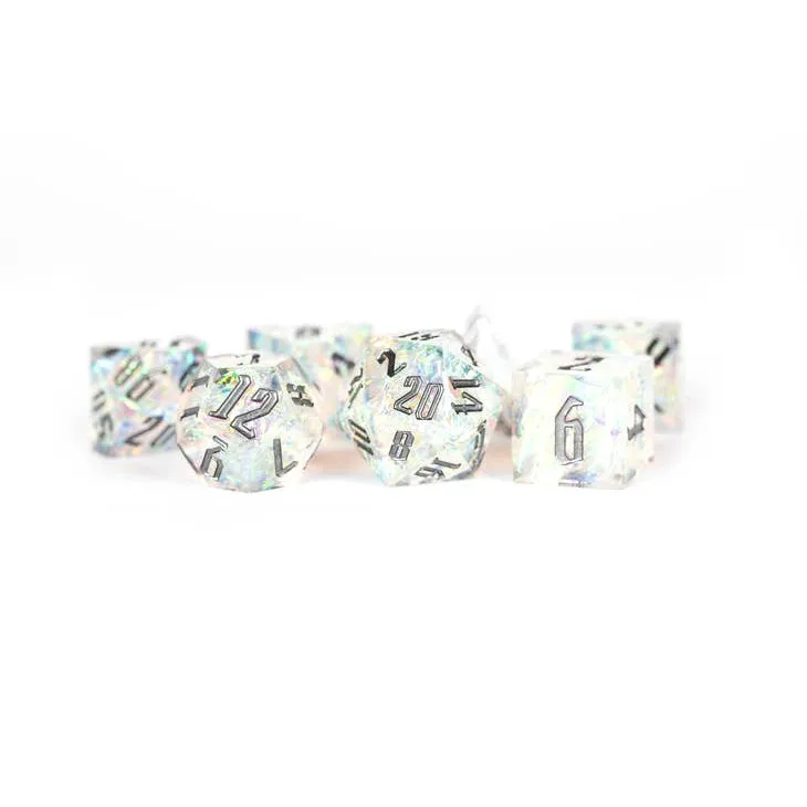 FanRoll: Premium Handcrafted Sharp Edge Inclusion 7-Piece Dice Set - Pyre and Ice