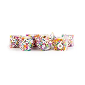 FanRoll: Premium Handcrafted Sharp Edge Inclusion 7-Piece Dice Set - Sprinkles