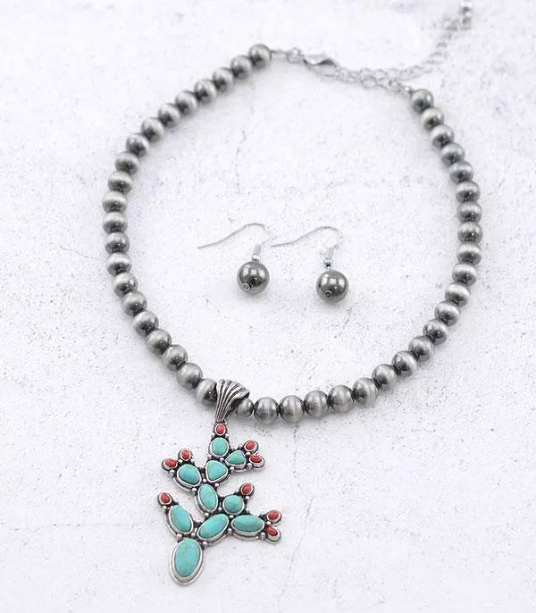 Fashion Navajo Tumbled Cactus Blossom Necklace & Earrings