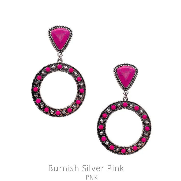 Fashion Stone Circle Dangle Earrings