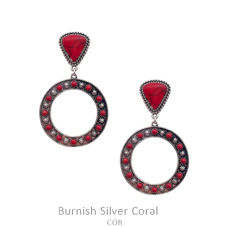 Fashion Stone Circle Dangle Earrings