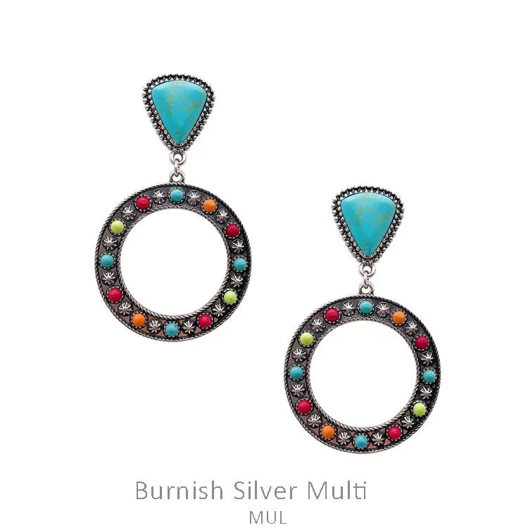 Fashion Stone Circle Dangle Earrings