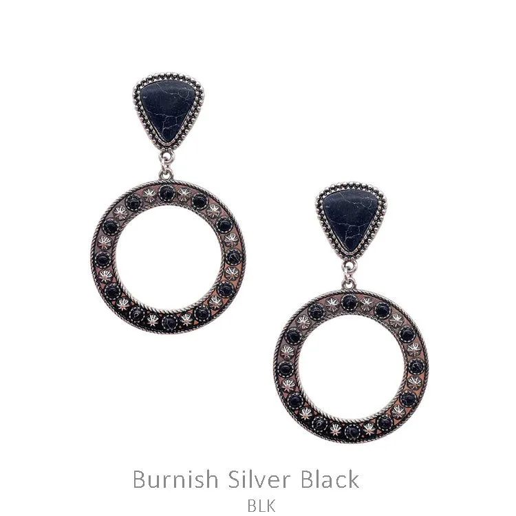 Fashion Stone Circle Dangle Earrings