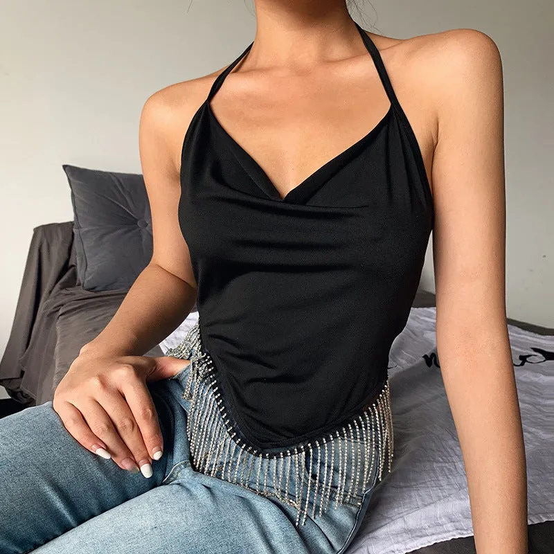 Fashion tassel camisole sexy topless women's clothing