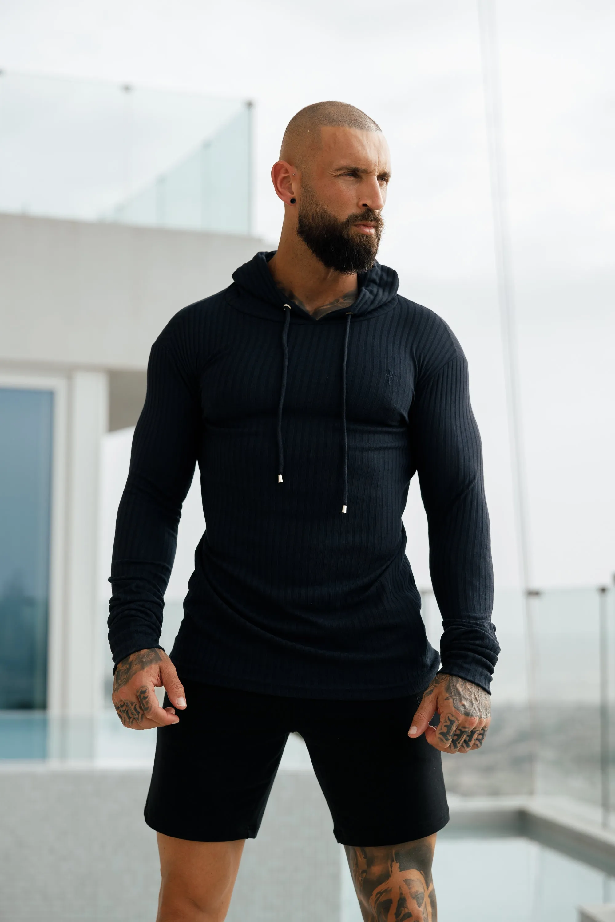 Father Sons Classic Navy Ribbed Knit Hoodie Jumper - FSH904