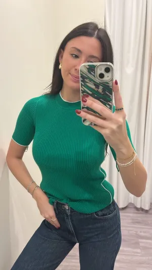 FC8XGD Green Ribbed SS Top w/ White Trim