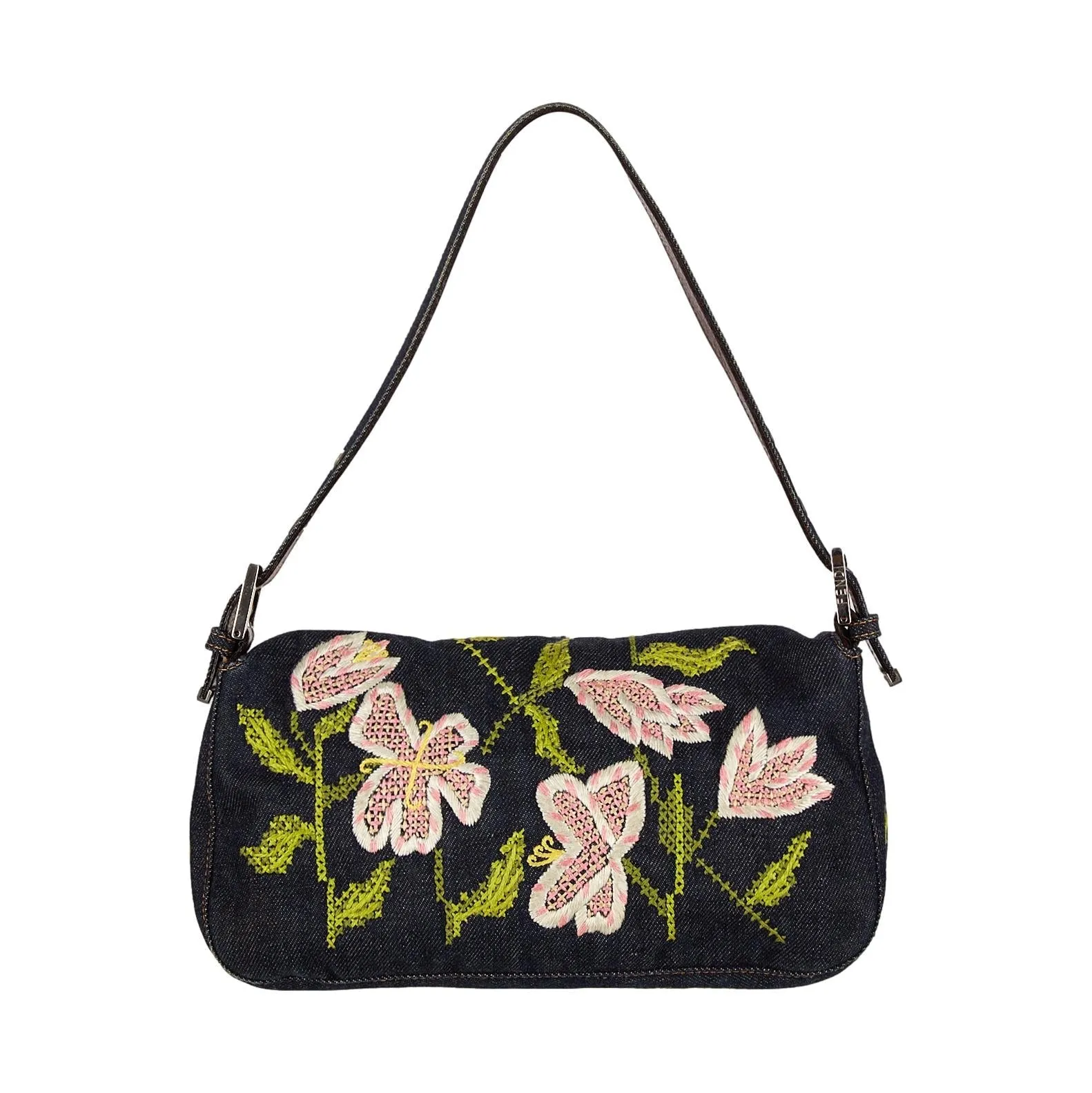 Fendi Denim Floral Baguette
