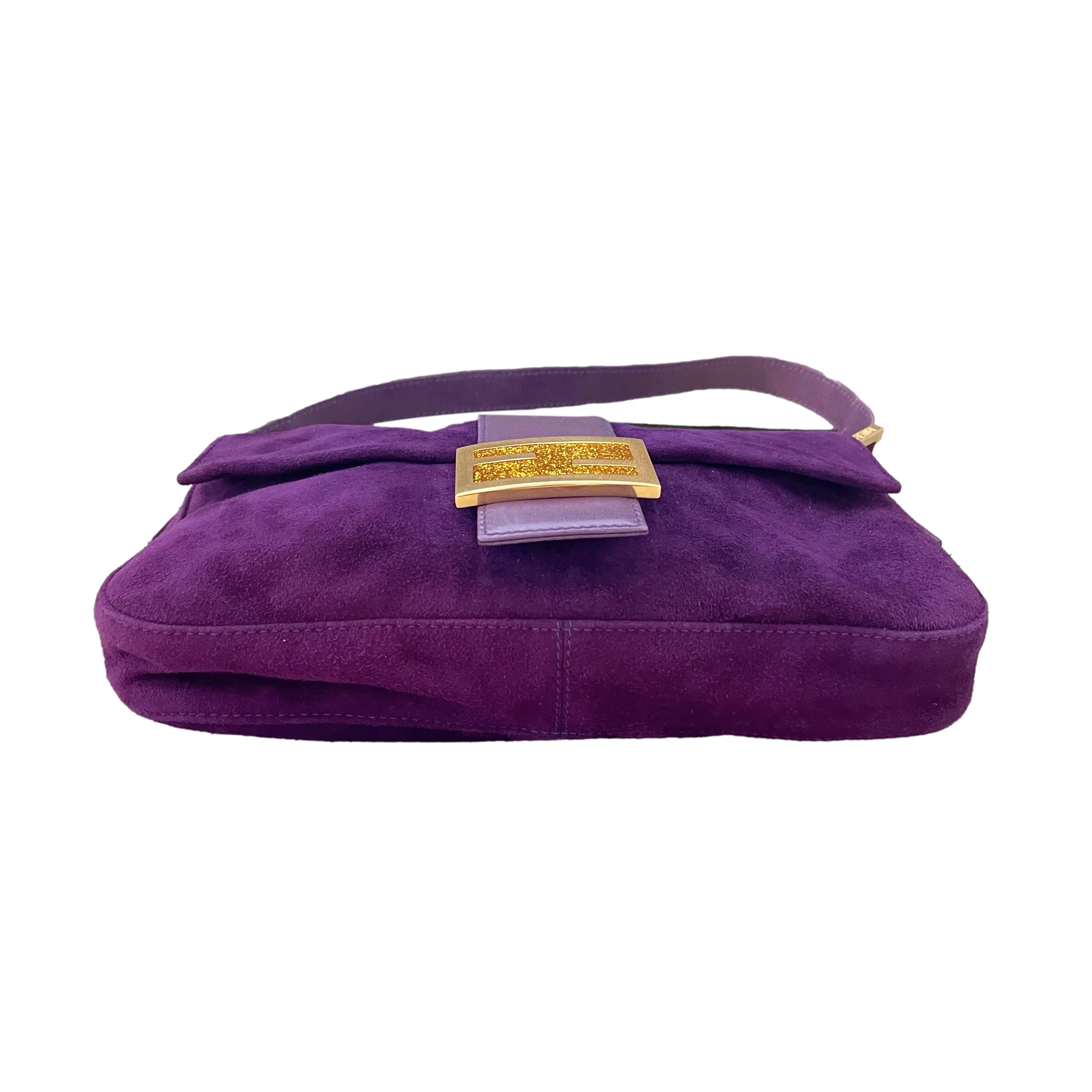 Fendi Purple Suede Baguette Shoulder Bag