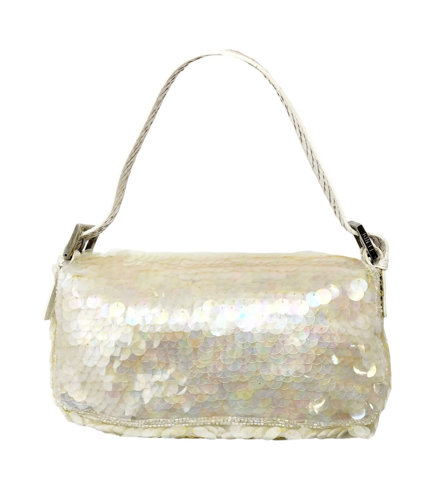 Fendi White Sequin Baguette Bag