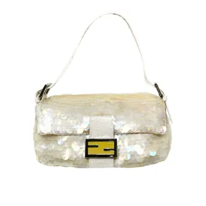 Fendi White Sequin Baguette Bag
