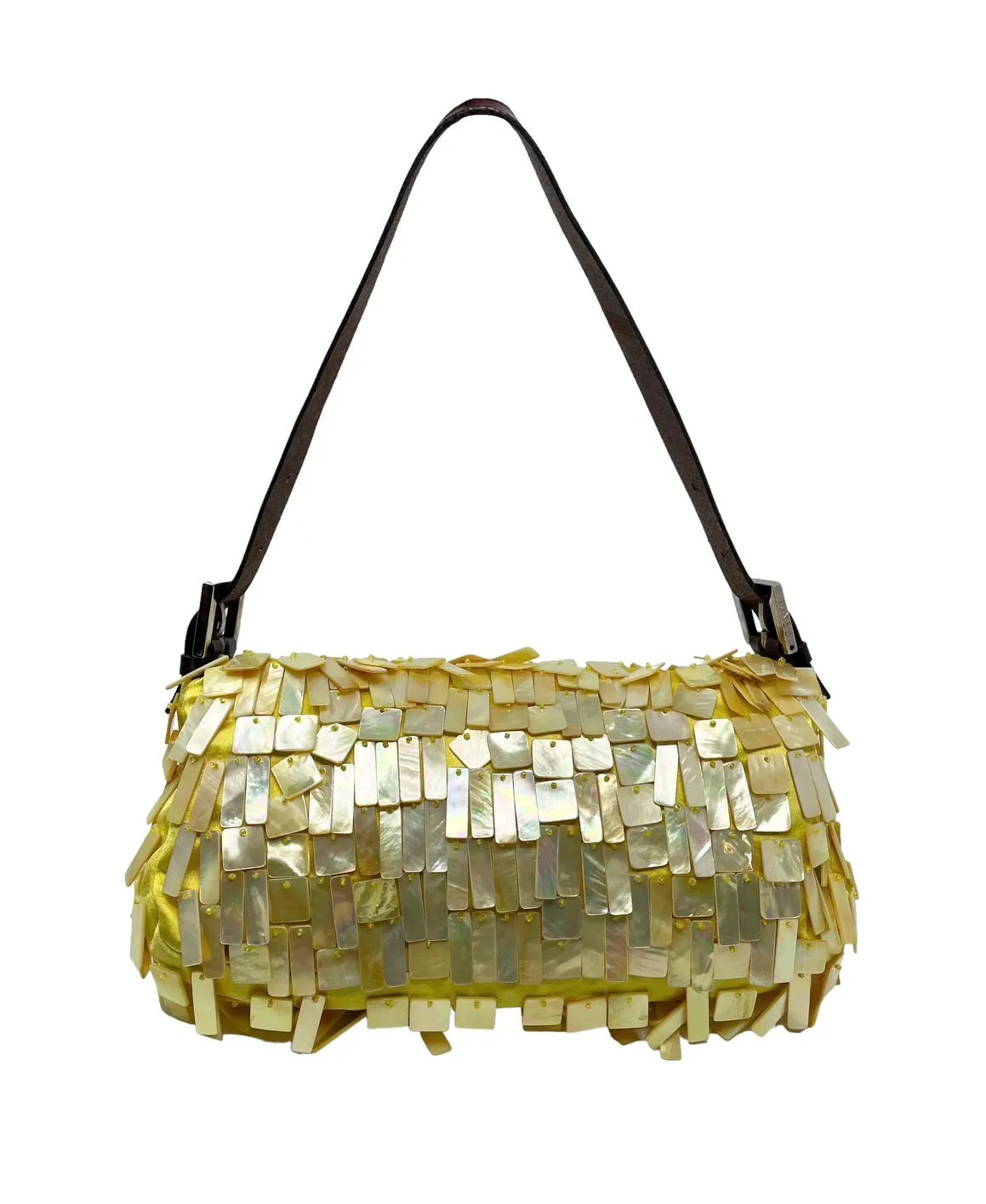 Fendi Yellow Satin Shell Baguette