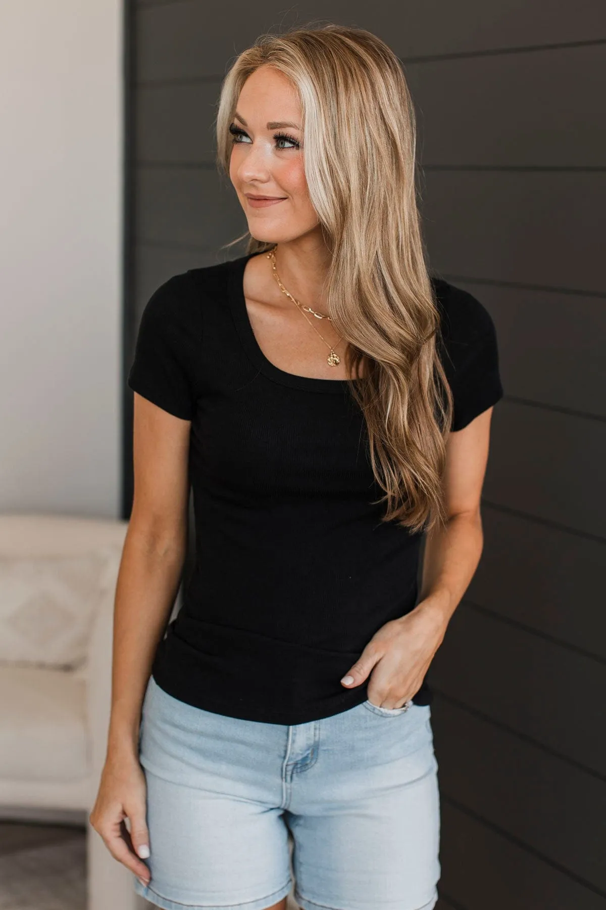 Find My Way Home Ribbed Top- Black