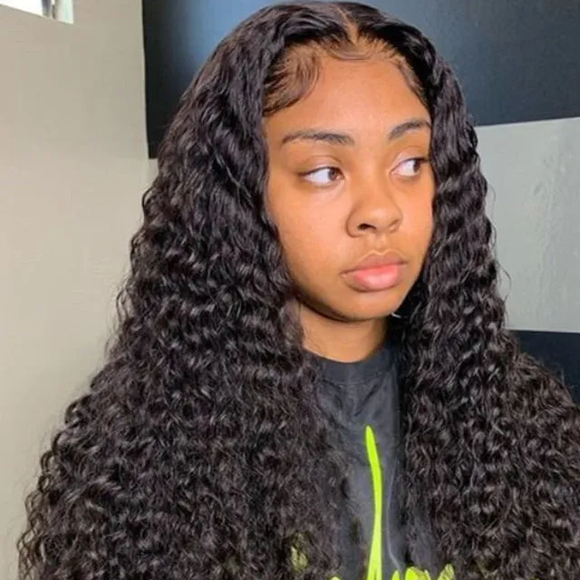 【Flash Sale】13x4 Frontal Lace Closure Deep Curly Wave Natural Black Human Hair Wig