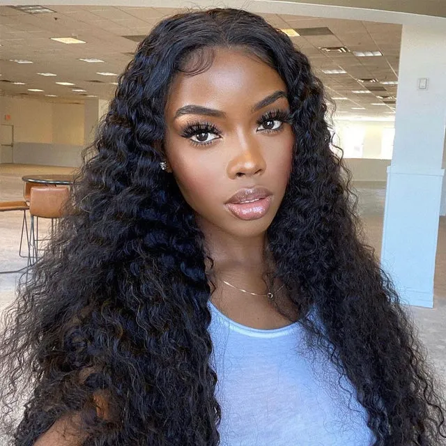 【Flash Sale】13x4 Frontal Lace Closure Deep Curly Wave Natural Black Human Hair Wig