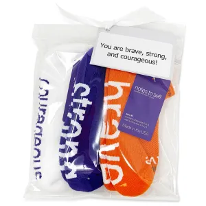 For One Who is Brave, Strong & Courageous, 3 pairs of socks in gift bag