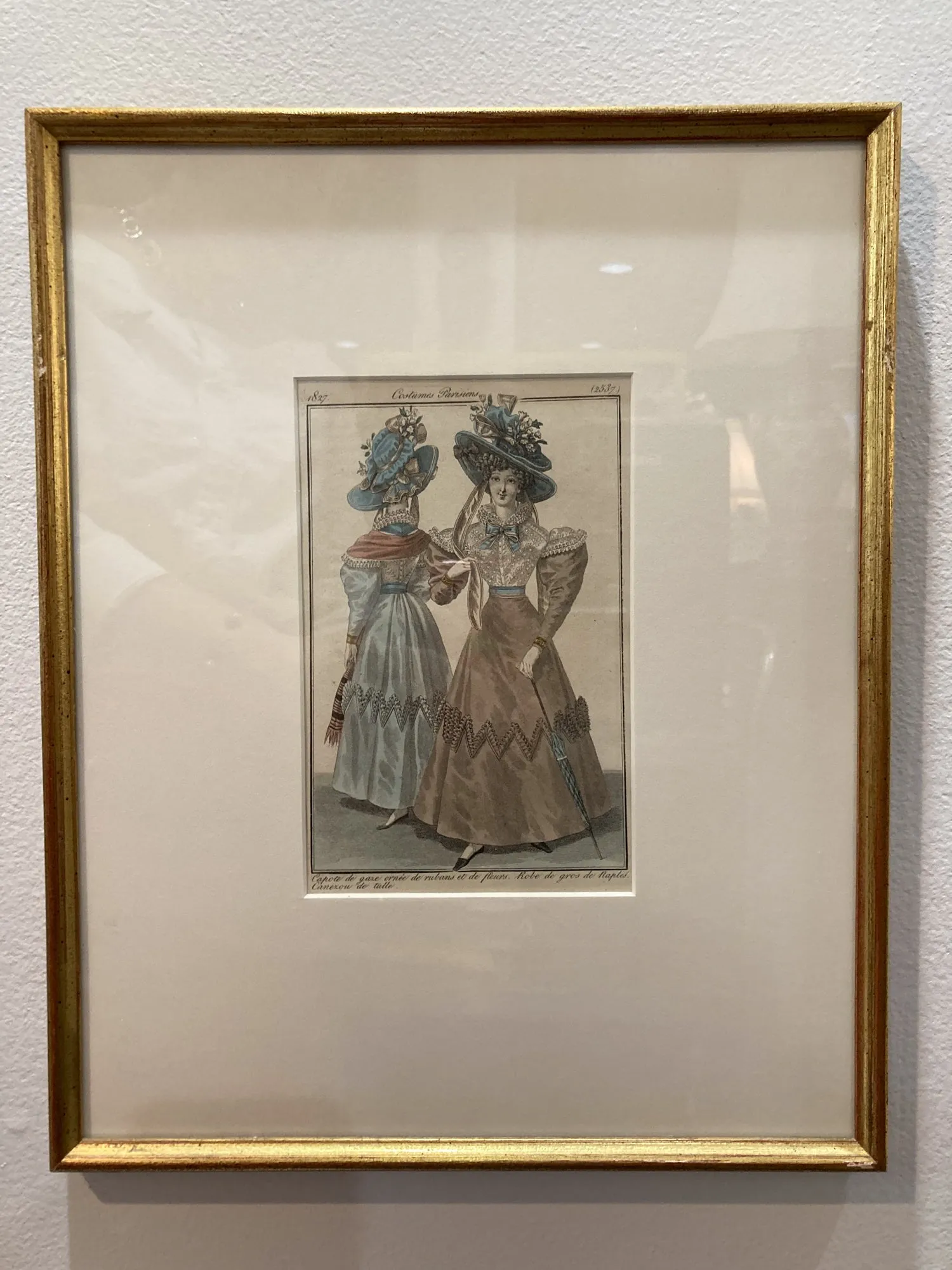 Framed Antique French 19th Century 1827 Parisian Fashion Plate Print
