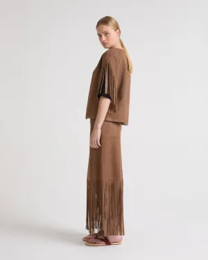 Fringed maxi skirt in double-sided velour lamb leather