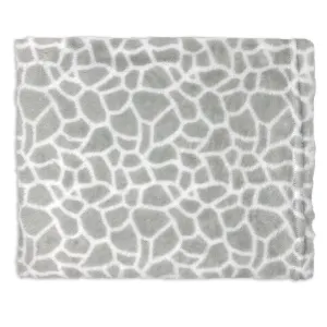 Giraffe Print Plush Baby Blanket Grey Animal Neutral Jungle