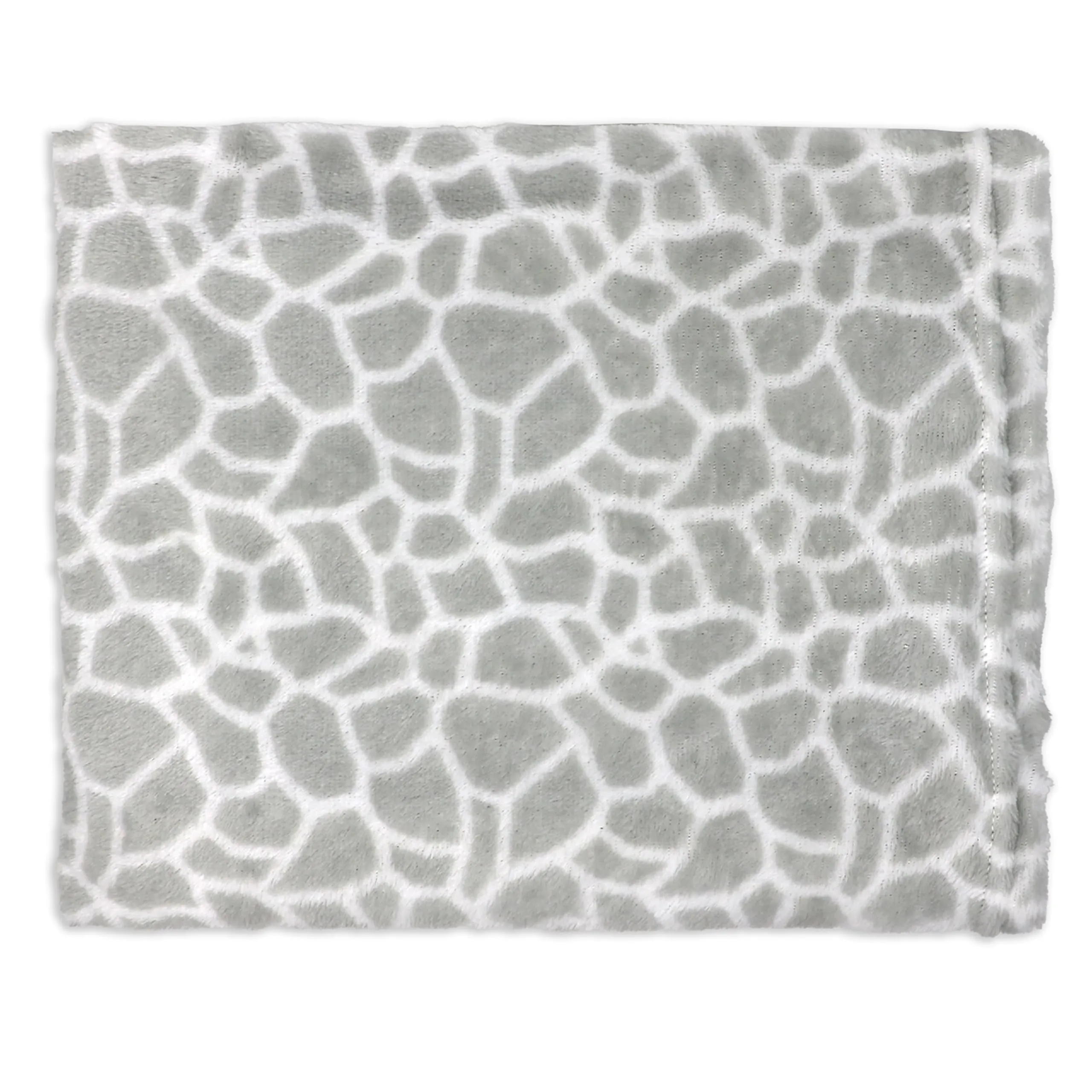 Giraffe Print Plush Baby Blanket Grey Animal Neutral Jungle