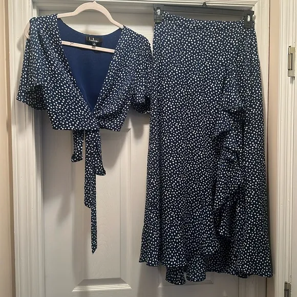 Girl Like You Navy Blue Polka Dot Two-Piece Maxi DressLulus Small