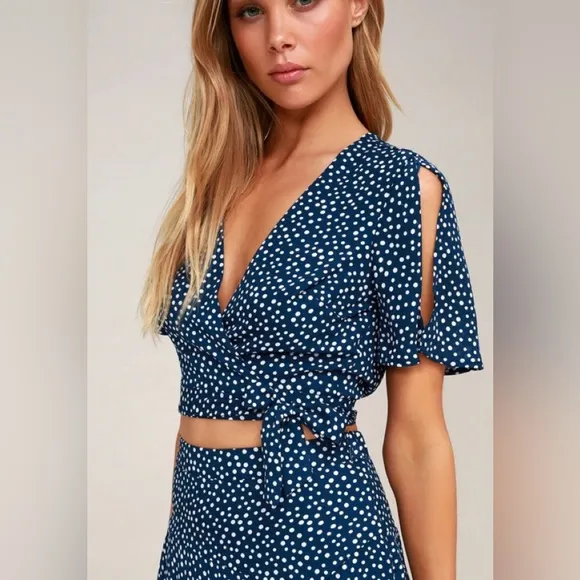 Girl Like You Navy Blue Polka Dot Two-Piece Maxi DressLulus Small