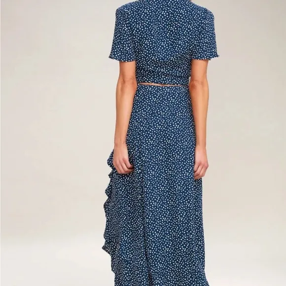 Girl Like You Navy Blue Polka Dot Two-Piece Maxi DressLulus Small