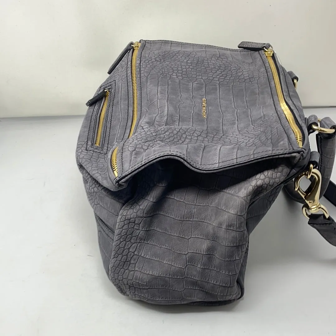 Givenchy Grey Croc Embossed Nubuck Large Pandora Bag