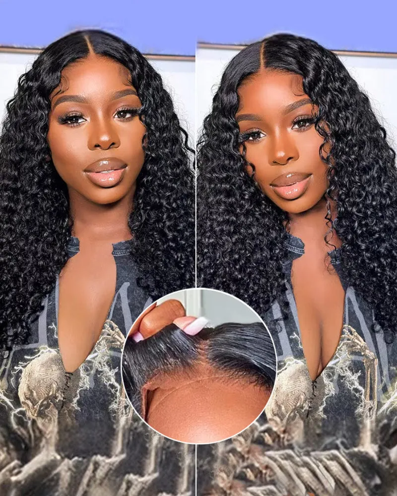 Glueless 6x5 Pre-Cut Lace Closure Jerry Curly Easy-Wear Upgrade Lace Natural Black Human Hair Wig Beginner-Friendly