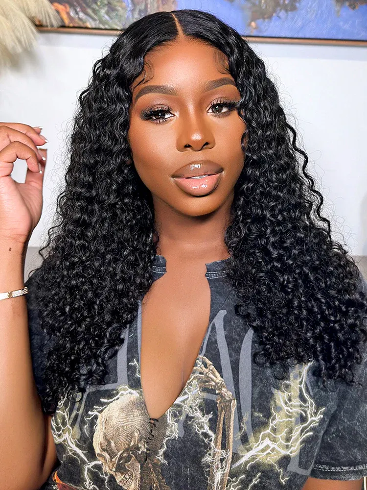 Glueless 6x5 Pre-Cut Lace Closure Jerry Curly Easy-Wear Upgrade Lace Natural Black Human Hair Wig Beginner-Friendly