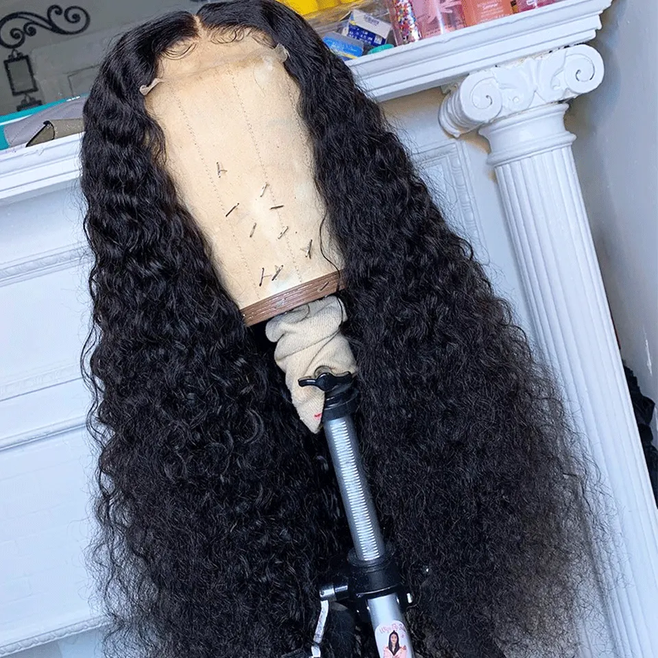 Glueless Jerry Curly Wave 4x4 Lace Closure Natural Black Human Hair Wig