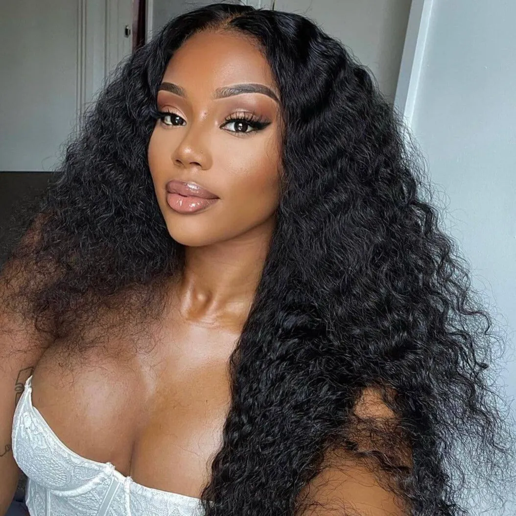 Glueless Jerry Curly Wave 4x4 Lace Closure Natural Black Human Hair Wig