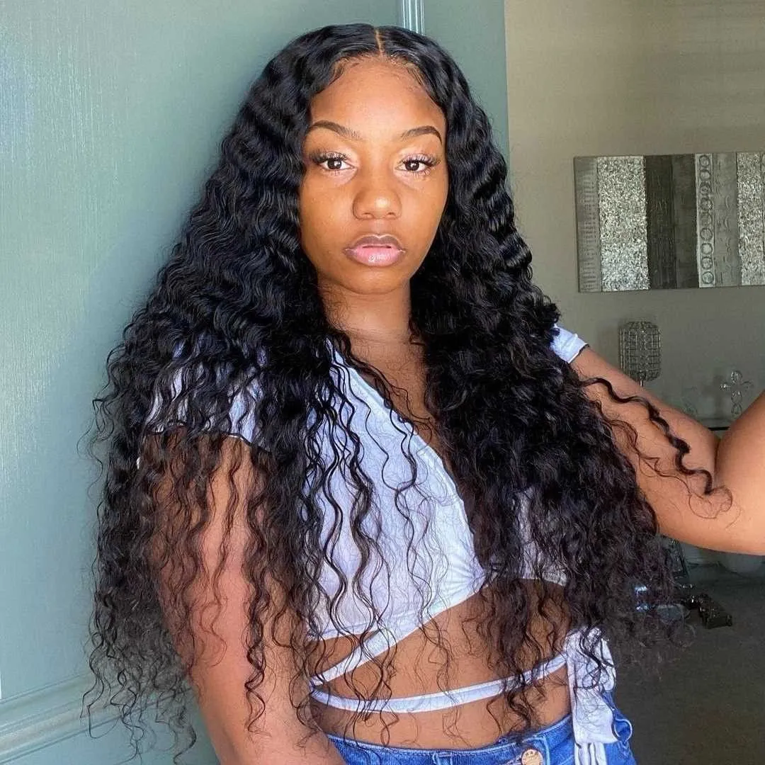 Glueless Jerry Curly Wave 4x4 Lace Closure Natural Black Human Hair Wig