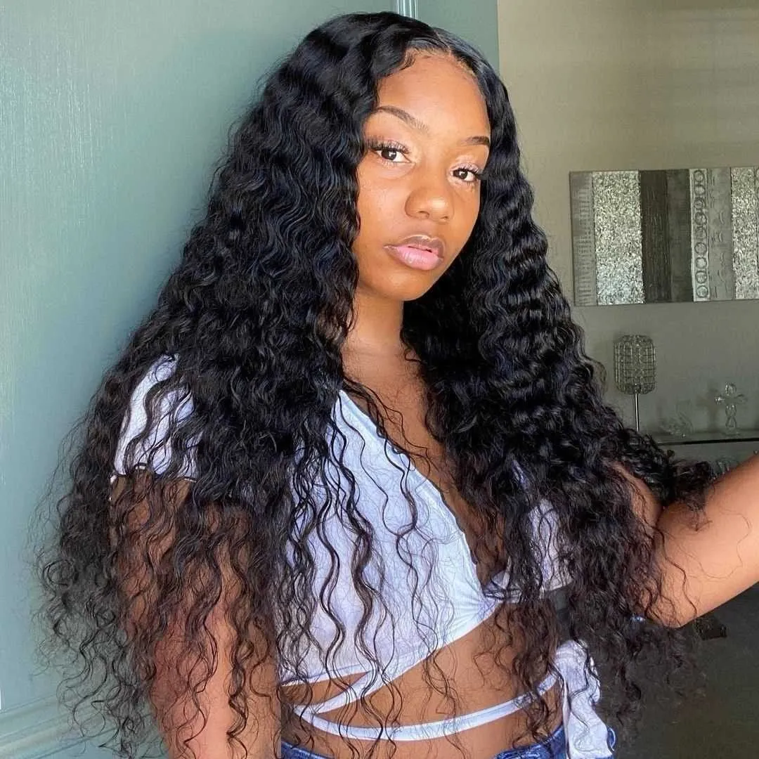 Glueless Jerry Curly Wave 4x4 Lace Closure Natural Black Human Hair Wig