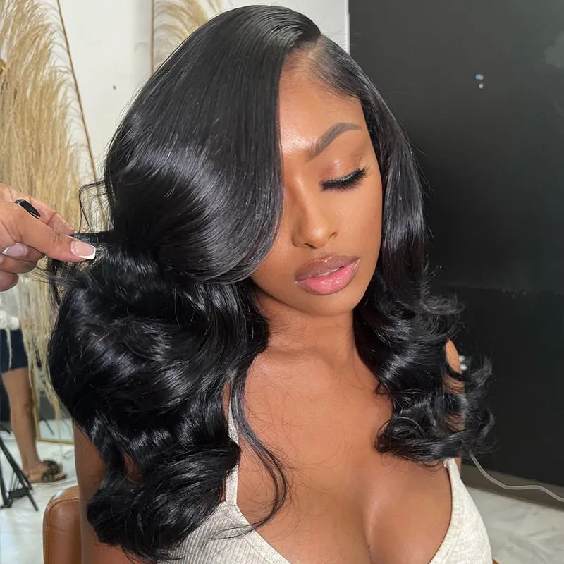 Glueless Natural Black Wavy Blowout 6x5 Pre-Cut Lace Human Hair Wigs