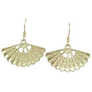 Gold Fan with Embossed Design Dangling Pierced Earring - MEC502
