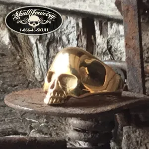 Gold-Tone Old School Stainless Steel Skull Ring (#706)