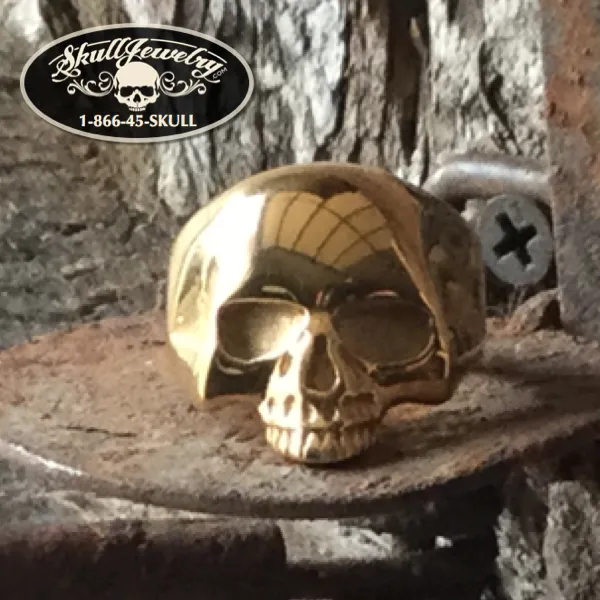 Gold-Tone Old School Stainless Steel Skull Ring (#706)