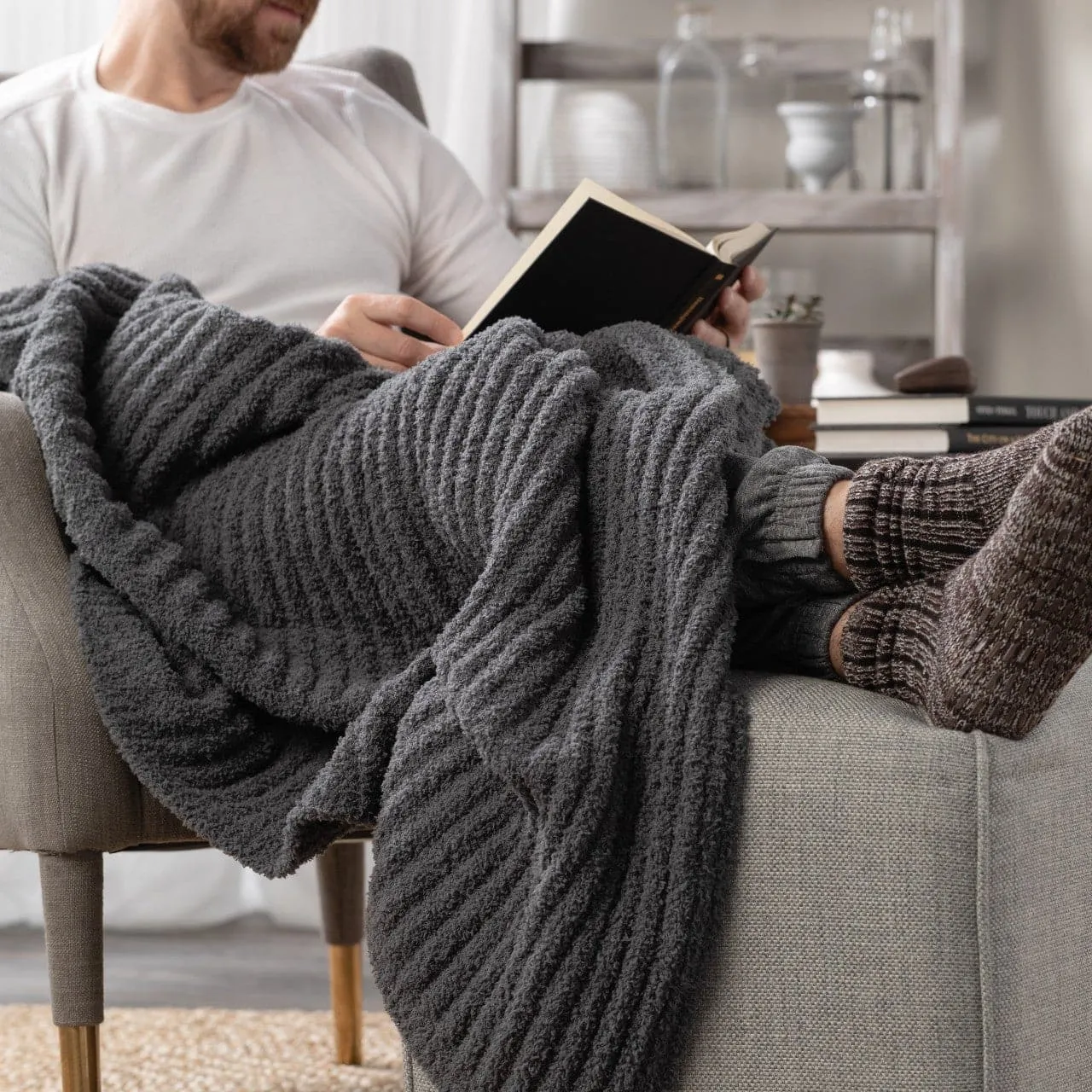 Gray Ribbed Blanket