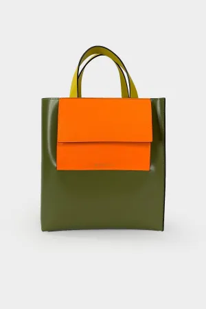 Green Museo Leather Bag with Orange Pocket