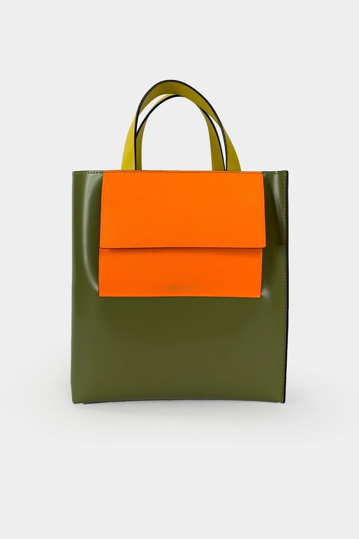 Green Museo Leather Bag with Orange Pocket