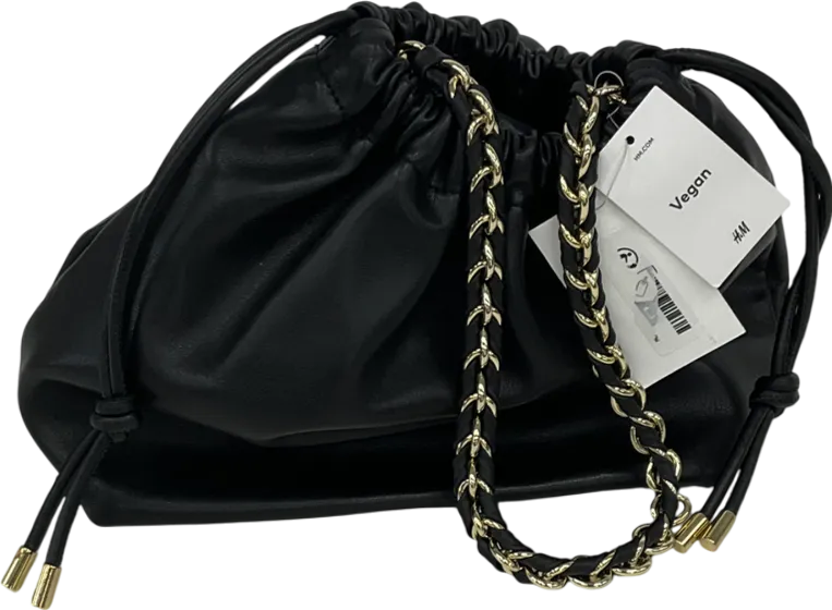 H&M Black Vegan Leather Pouch Bag With Chain Detail Strap One Size