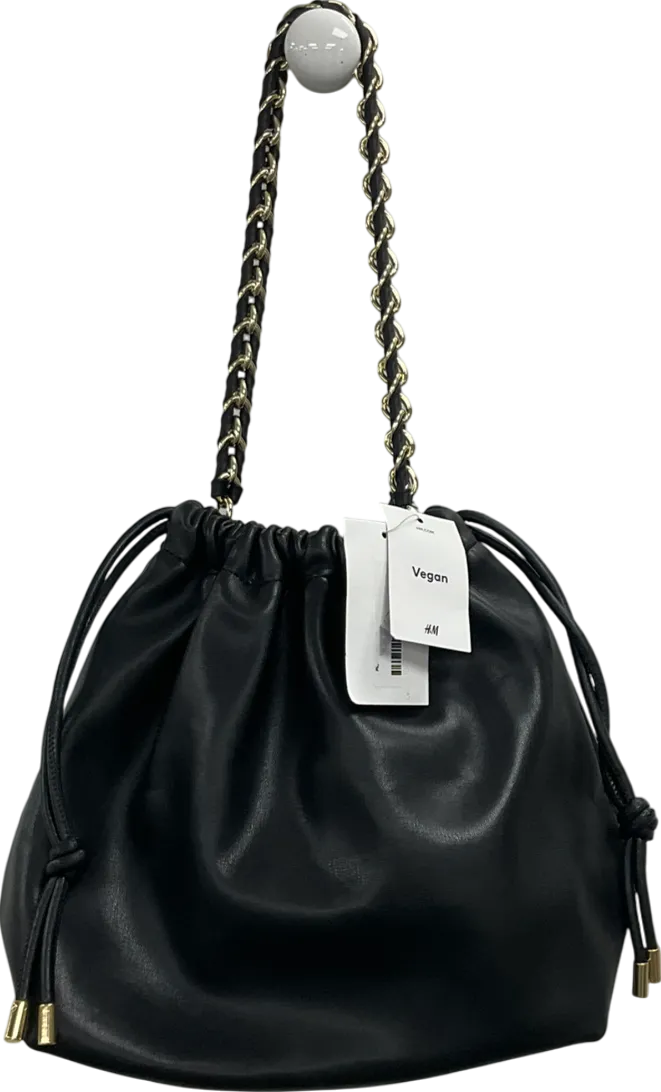 H&M Black Vegan Leather Pouch Bag With Chain Detail Strap One Size