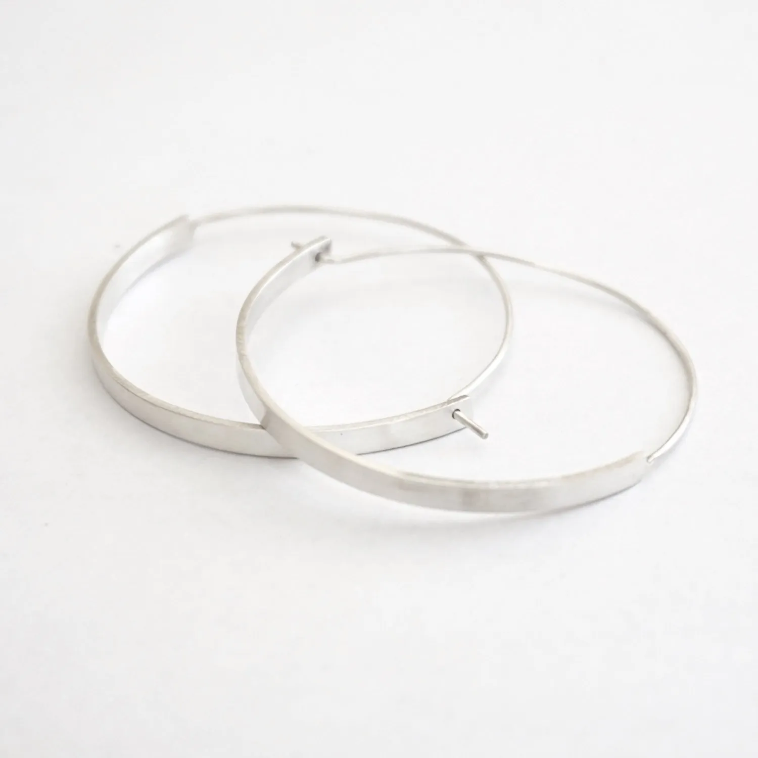 Hand-Made Rectangular Lightweight Large Hoops in Honey Colored Brass / Sterling Silver - 0255