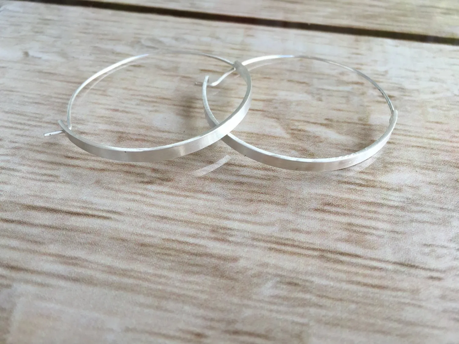 Hand-Made Rectangular Lightweight Large Hoops in Honey Colored Brass / Sterling Silver - 0255