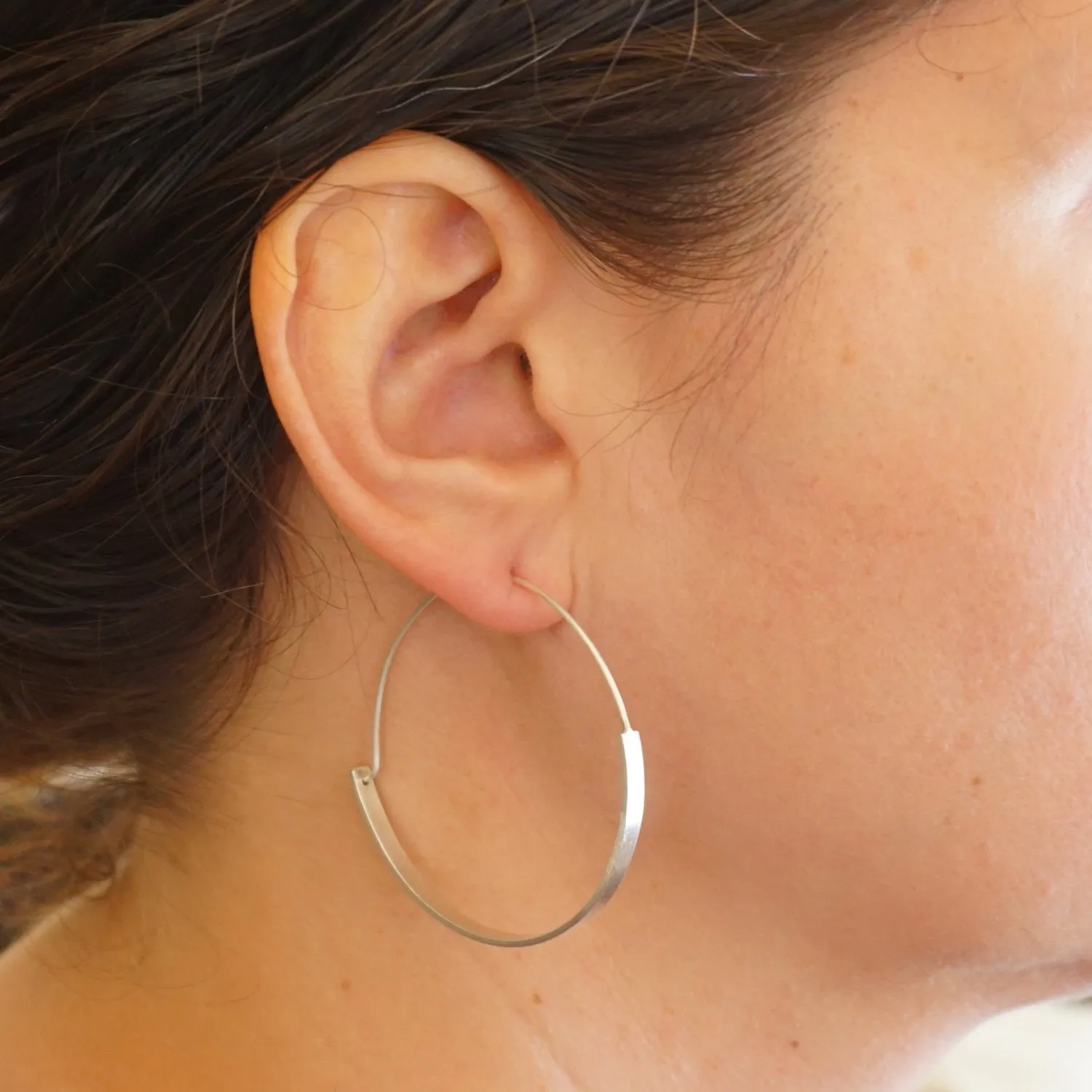 Hand-Made Rectangular Lightweight Large Hoops in Honey Colored Brass / Sterling Silver - 0255