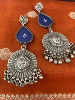 Hand Painted Glass - Sterling Silver Earrings