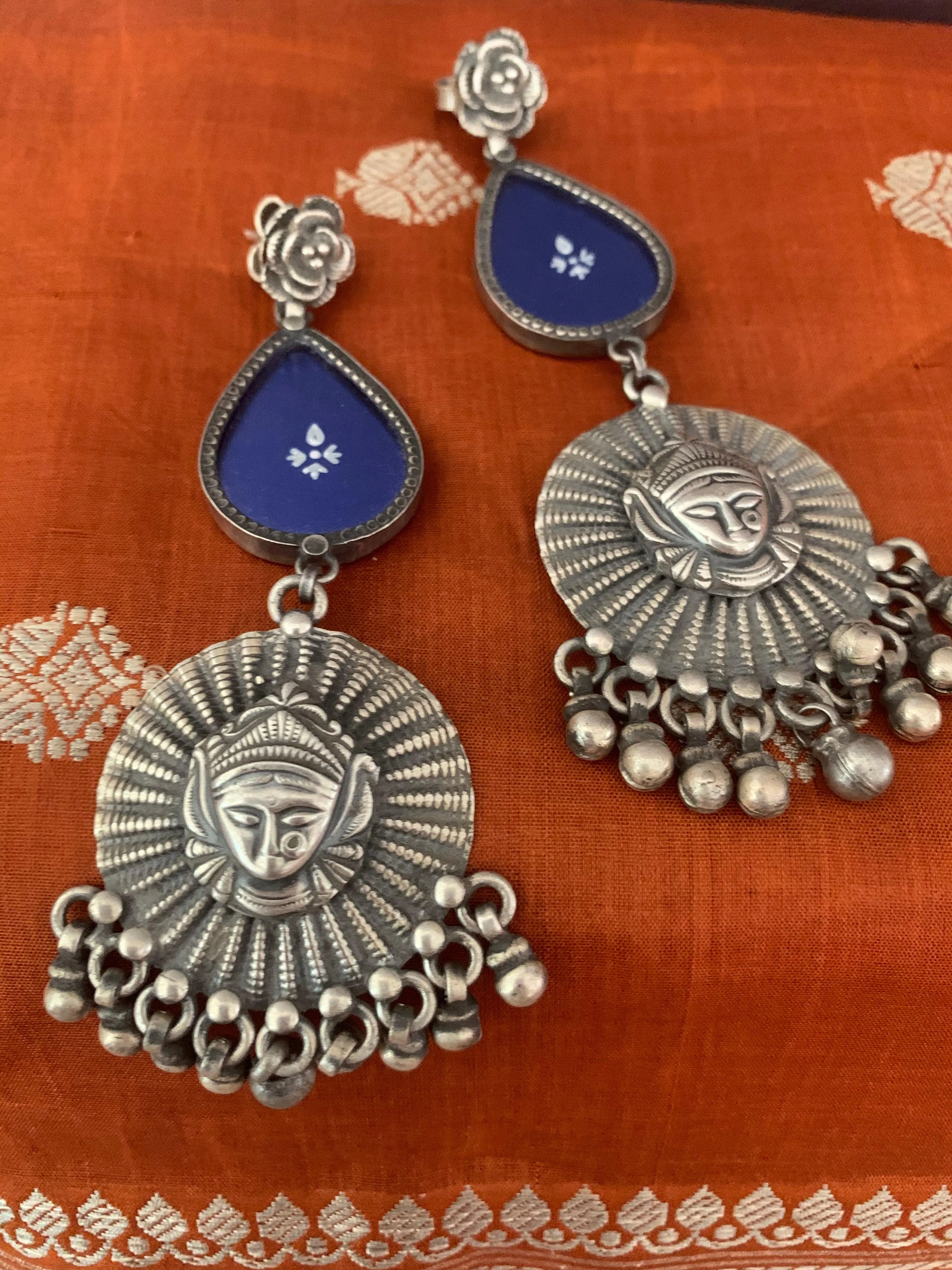 Hand Painted Glass - Sterling Silver Earrings