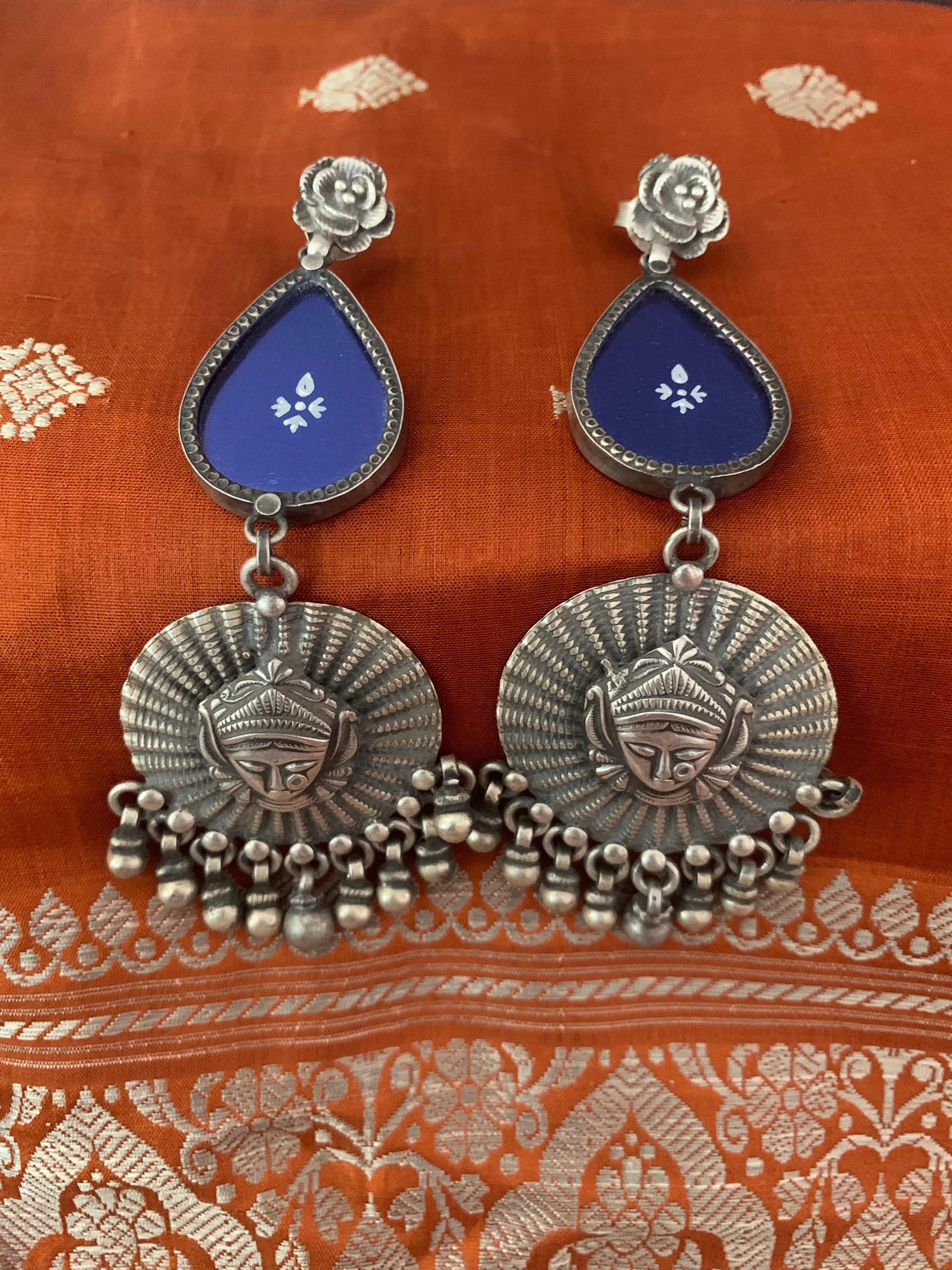 Hand Painted Glass - Sterling Silver Earrings