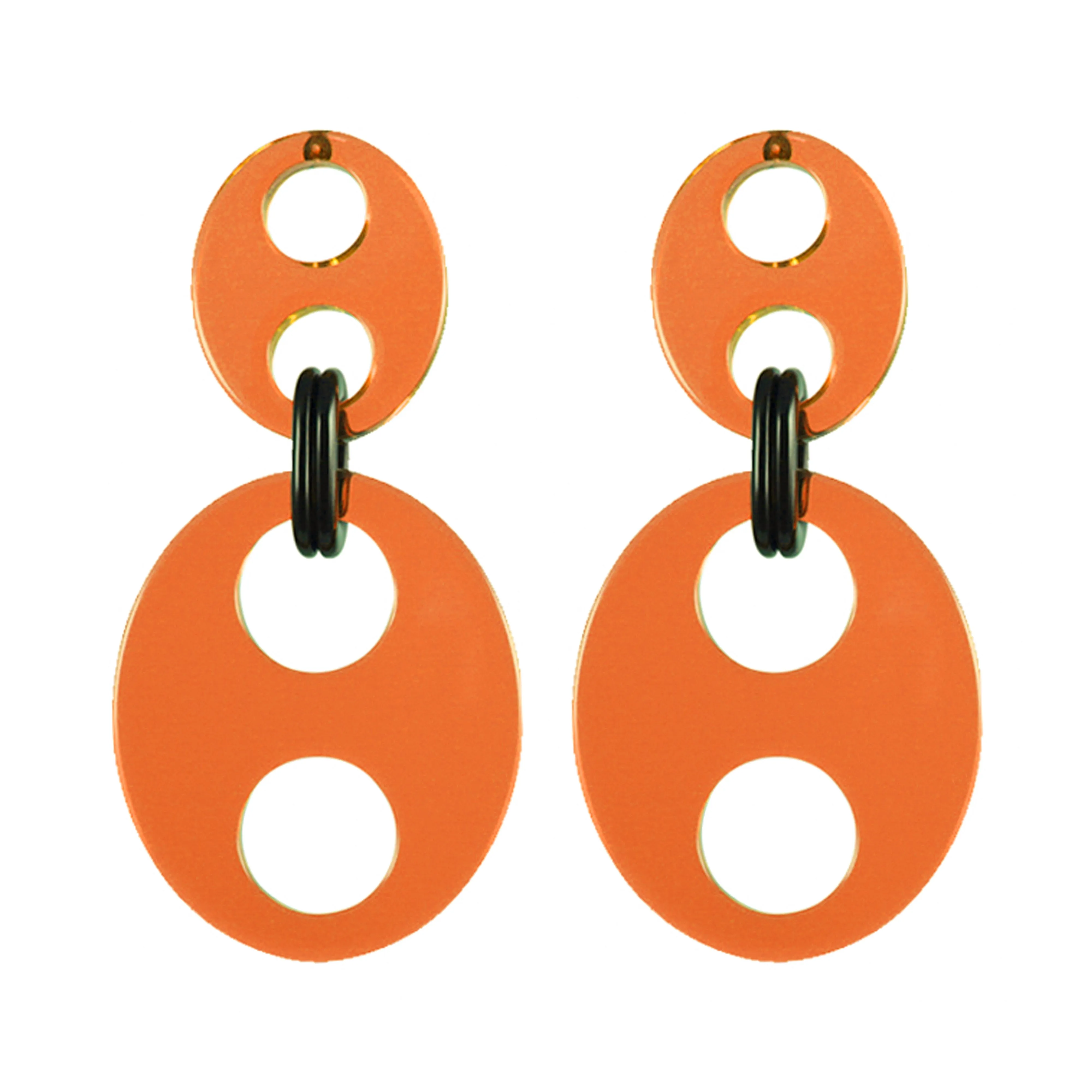 Haricot Double Medium Orange Stud Earrings