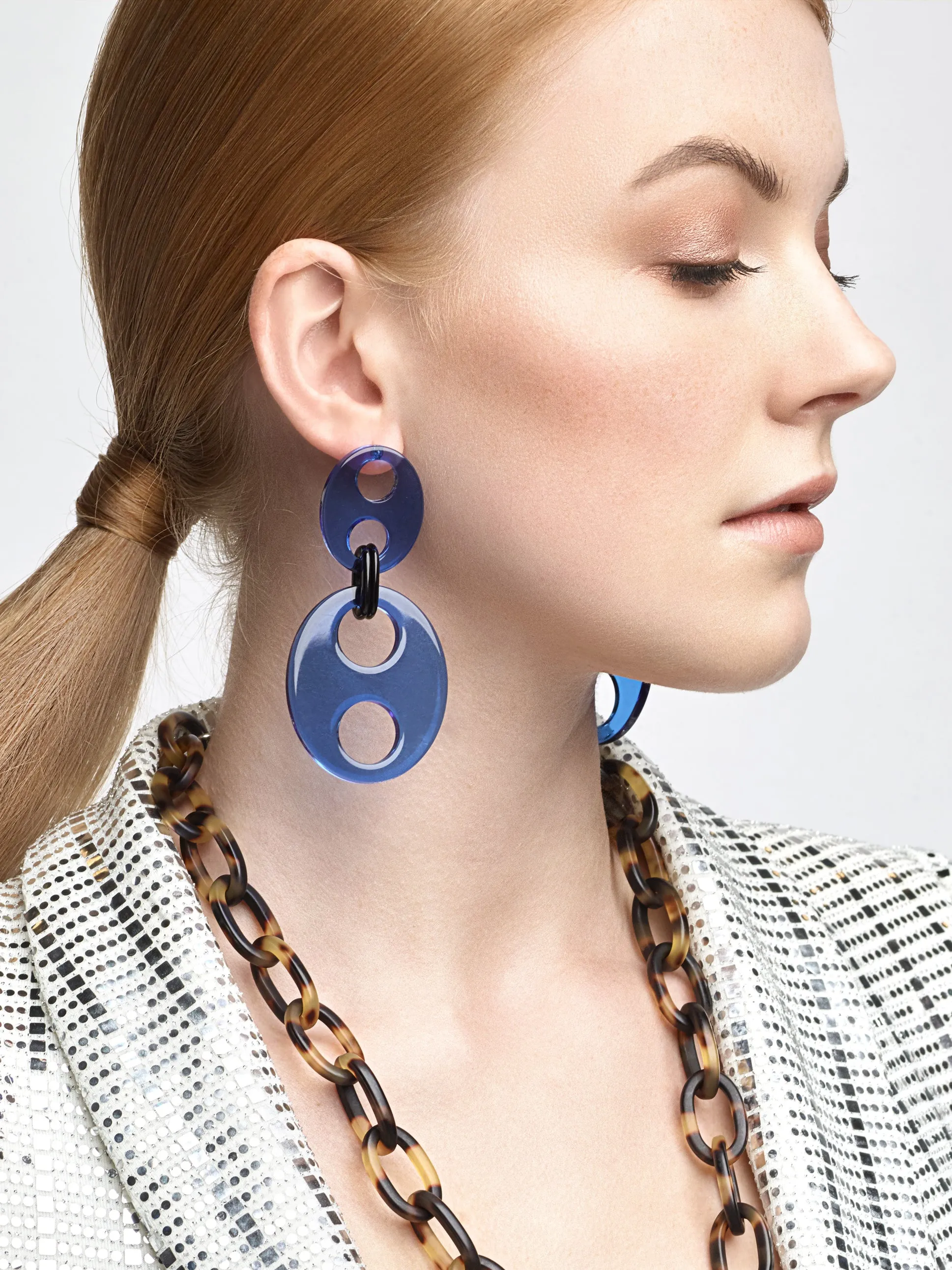 Haricot Double Medium Orange Stud Earrings